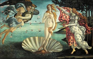 BOTTICELLI, La naissance de Vénus, v.1485, tempera, 184,5X285,5 cm, Gallerie des offices, Florence (Italie)